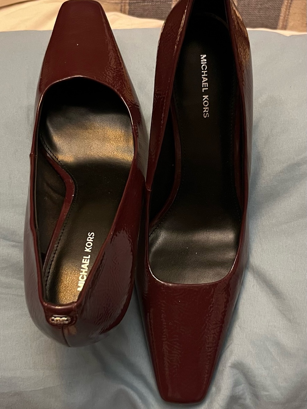 Michael Kors Burgundy Patent Leather Square-Toe Pumps
